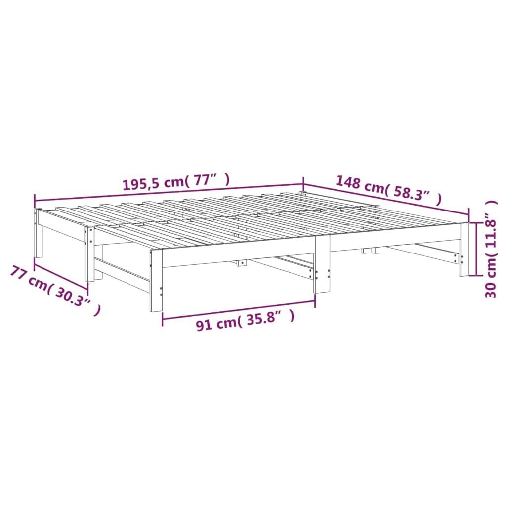 Sohvasänky ulosvedettävä valkoinen 2x (75x190) cm täysi mänty hinta ja tiedot | Sängyt | hobbyhall.fi