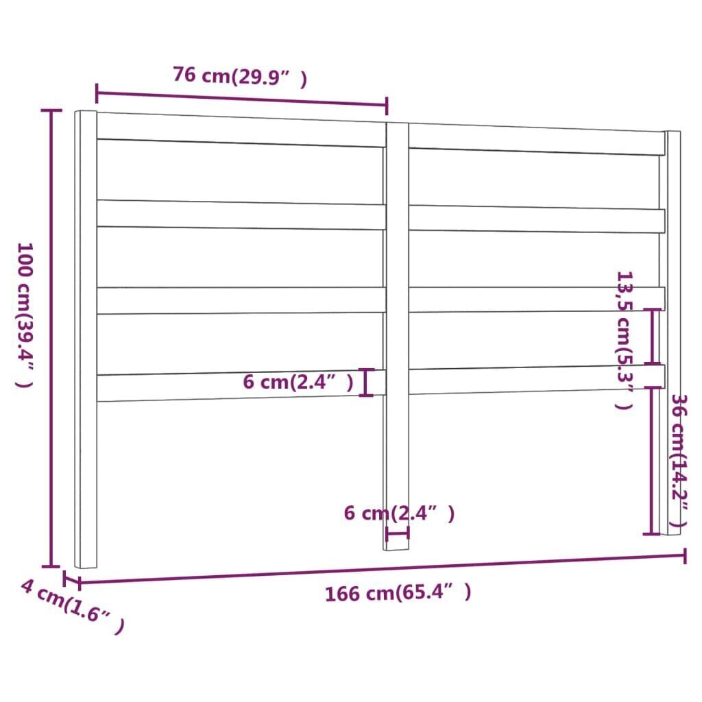 Sängynpääty harmaa 166x4x100 cm täysi mänty hinta ja tiedot | Sängyt | hobbyhall.fi