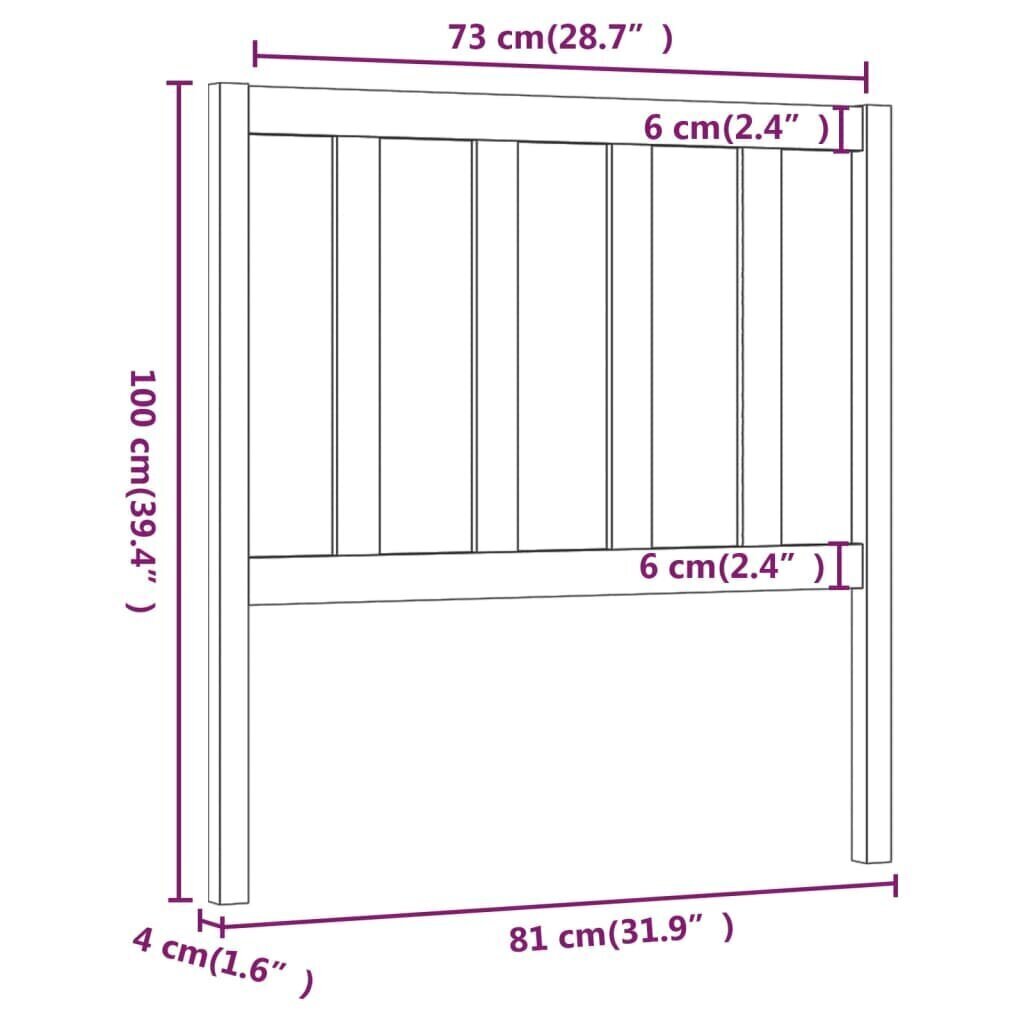 Sängynpääty harmaa 81x4x100 cm täysi mänty hinta ja tiedot | Sängyt | hobbyhall.fi