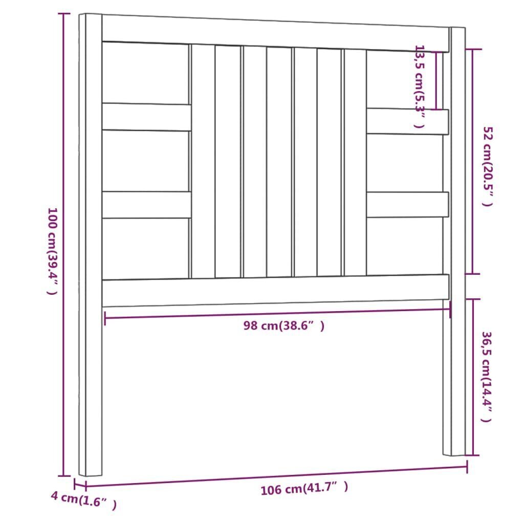 Sängynpääty valkoinen 106x4x100 cm täysi mänty hinta ja tiedot | Sängyt | hobbyhall.fi