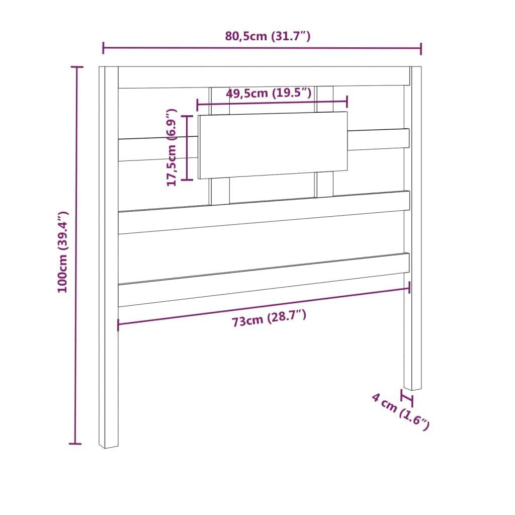 Sängynpääty musta 80,5x4x100 cm täysi mänty hinta ja tiedot | Sängyt | hobbyhall.fi