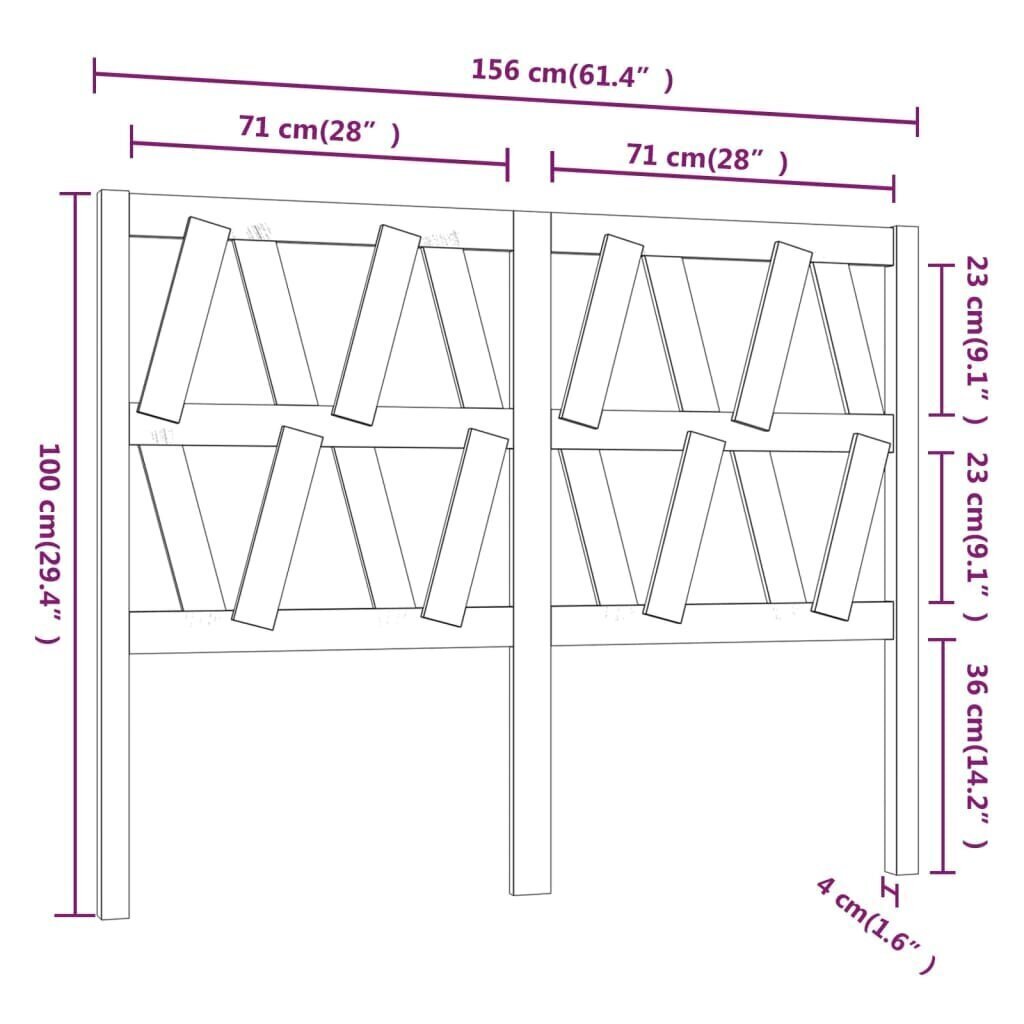 Sängynpääty valkoinen 156x4x100 cm täysi mänty hinta ja tiedot | Sängyt | hobbyhall.fi