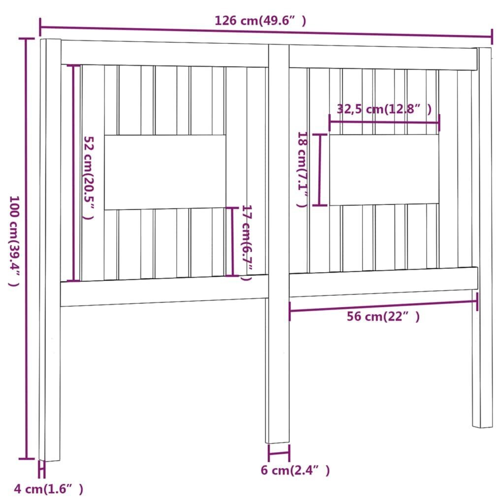 Sängynpääty musta 126x4x100 cm täysi mänty hinta ja tiedot | Sängyt | hobbyhall.fi