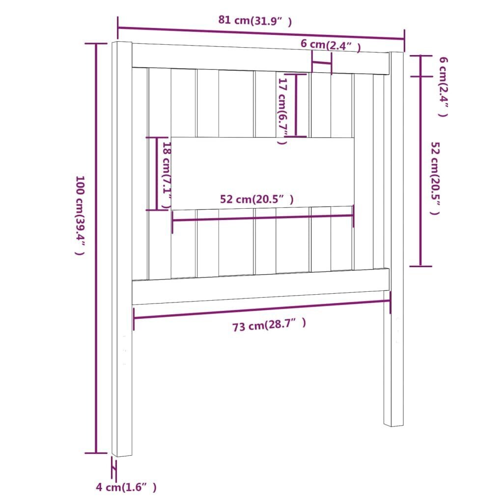 Sängynpääty 81x4x100 cm täysi mänty hinta ja tiedot | Sängyt | hobbyhall.fi