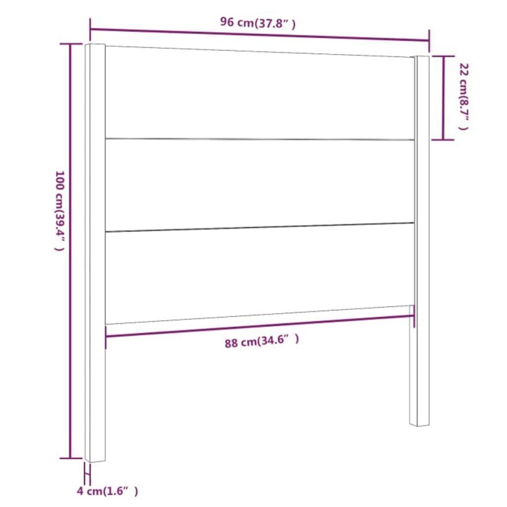 Sängynpääty harmaa 96x4x100 cm täysi mänty hinta ja tiedot | Sängyt | hobbyhall.fi