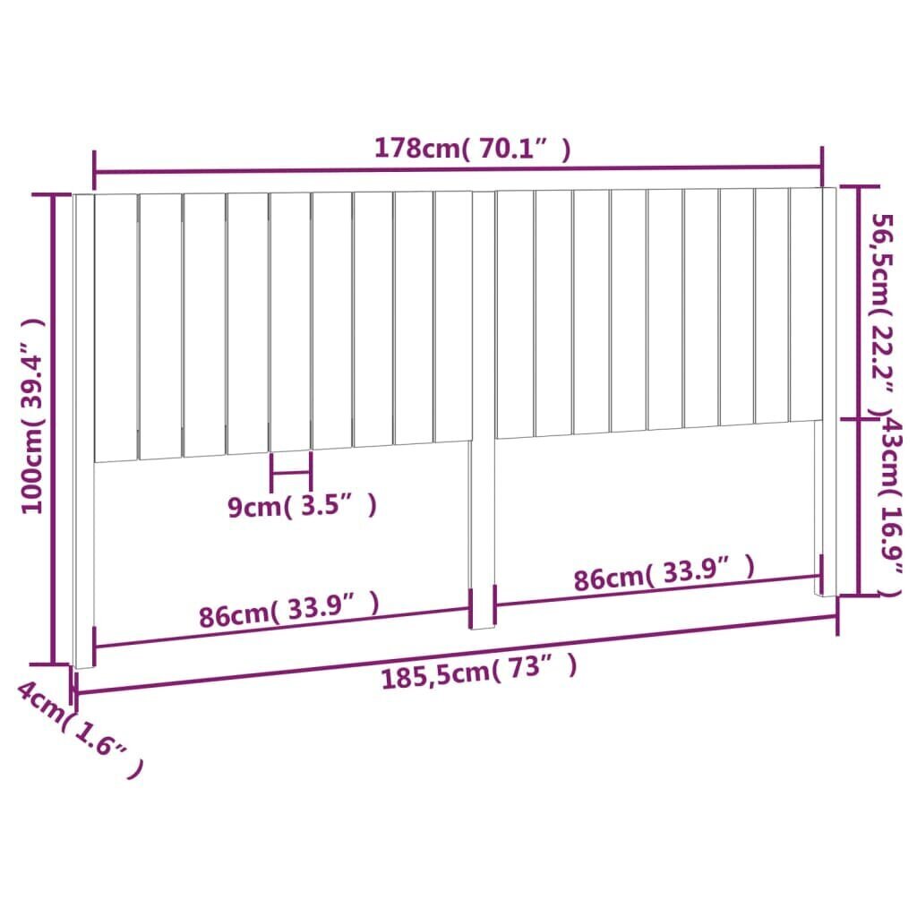 Sängynpääty valkoinen 185,5x4x100 cm täysi mänty hinta ja tiedot | Sängyt | hobbyhall.fi