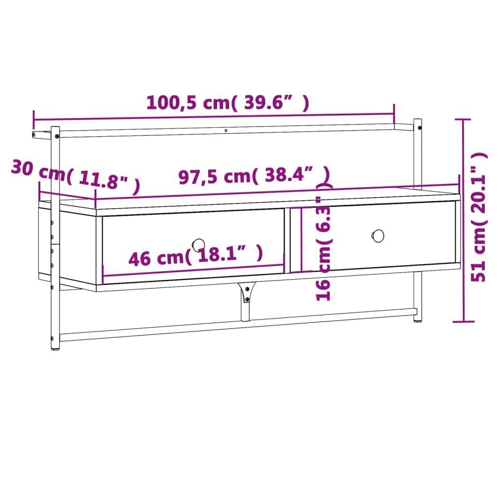 TV-kaappi seinälle musta 100,5x30x51 cm tekninen puu hinta ja tiedot | TV-tasot | hobbyhall.fi