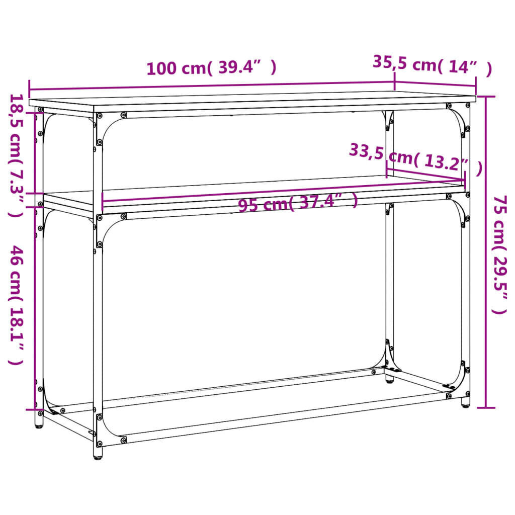 Pöytä , 100x35,5x75 cm, ruskea/musta hinta ja tiedot | Sivupöydät | hobbyhall.fi