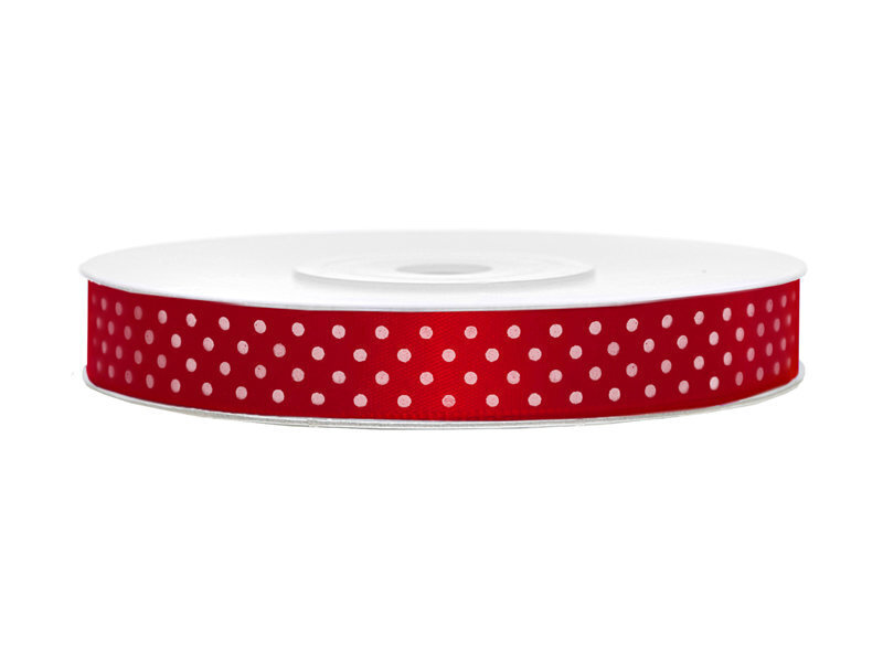 Satiininauha, punainen valkoisilla pisteillä, 12mm/25m, 1 laatikko/50kpl (1kpl/25m) hinta ja tiedot | Lahjapaketointi | hobbyhall.fi