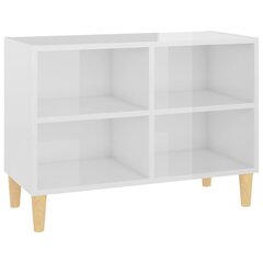 TV-taso täyspuiset jalat korkeakiilto valkoinen 69,5x30x50 cm hinta ja tiedot | TV-tasot | hobbyhall.fi