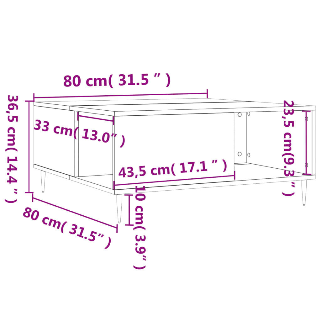 Sohvapöytä betoninharmaa 80x80x36,5 cm tekninen puu hinta ja tiedot | Sohvapöydät | hobbyhall.fi