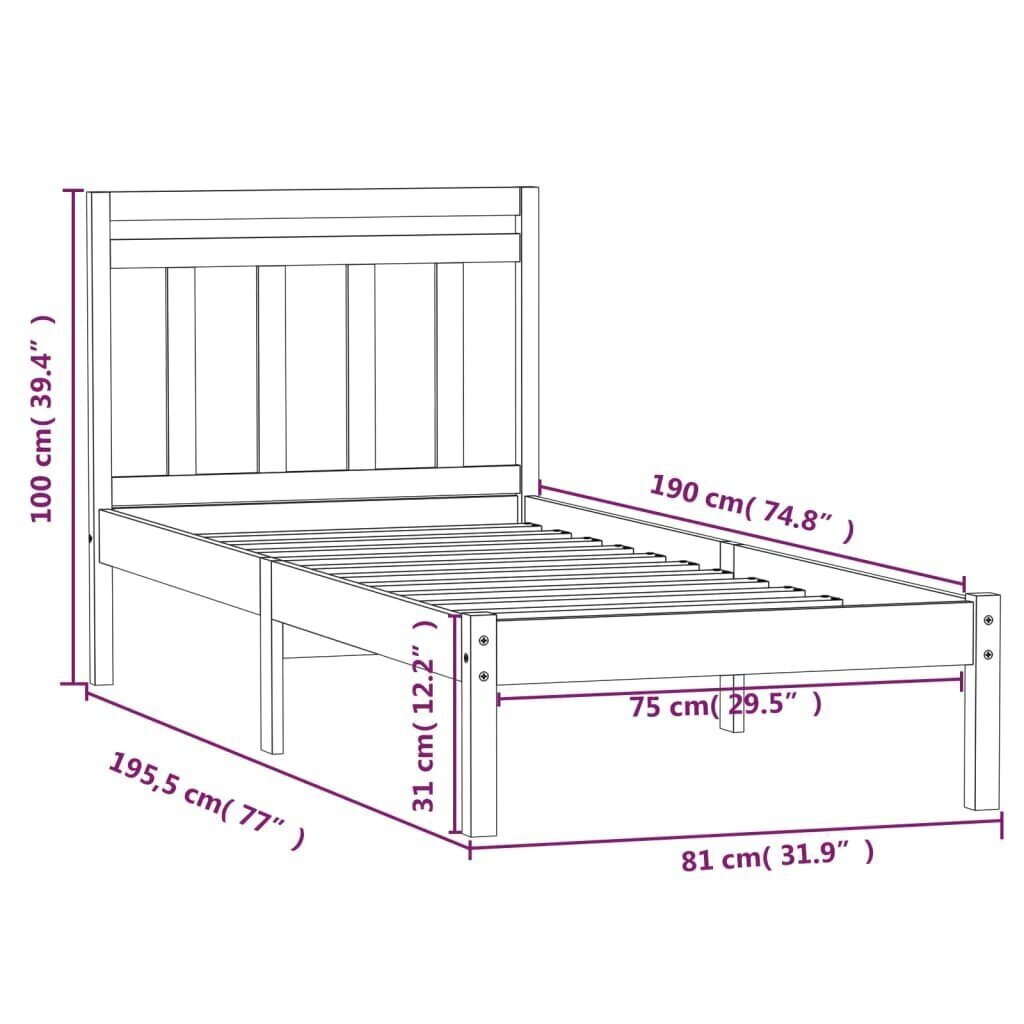 Sängynrunko musta täysi puu 75x190 cm 2FT6 Small Single hinta ja tiedot | Sängyt | hobbyhall.fi