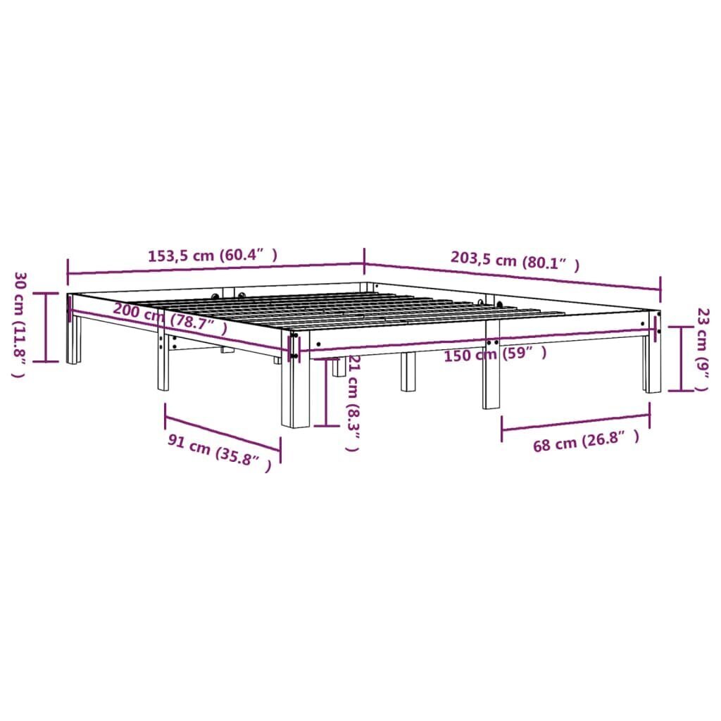 Sängynrunko täysi puu 150x200 cm 5FT hinta ja tiedot | Sängyt | hobbyhall.fi