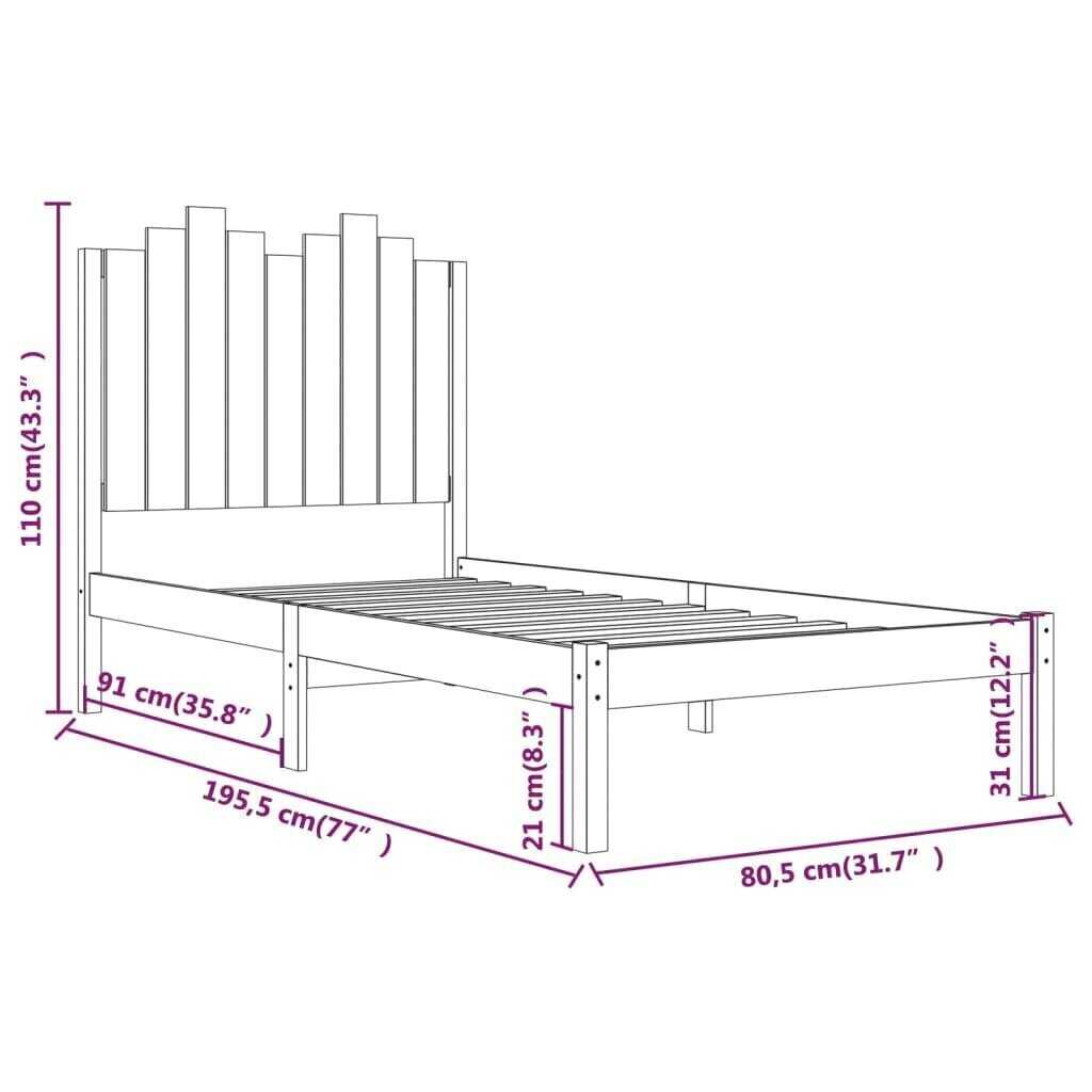 Sängynrunko valkoinen täysi mänty 75x190 cm 2FT6 Small Single hinta ja tiedot | Sängyt | hobbyhall.fi