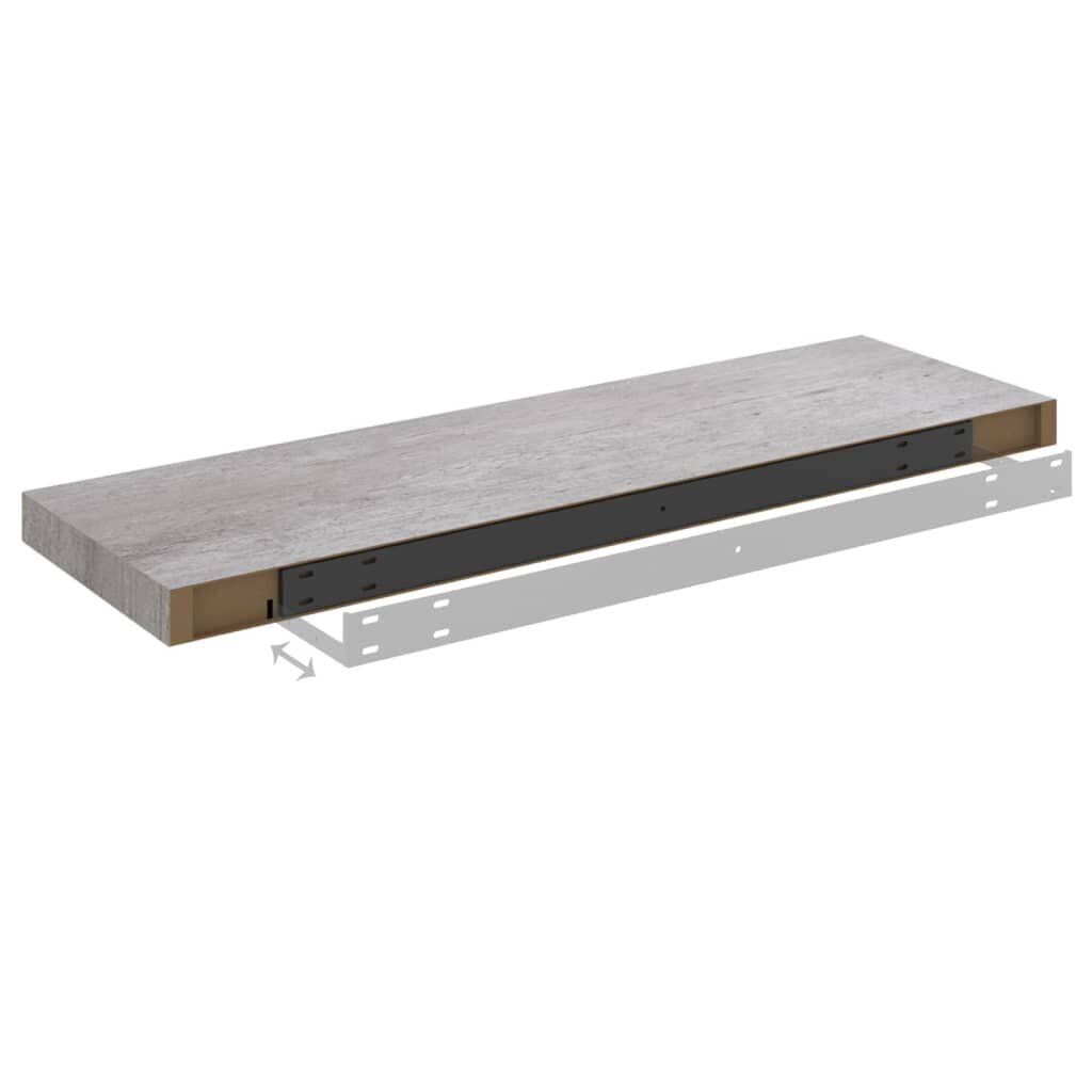 Kelluvat seinähyllyt 2 kpl betoninharmaa 80x23,5x3,8 cm MDF hinta ja tiedot | Hyllyt | hobbyhall.fi