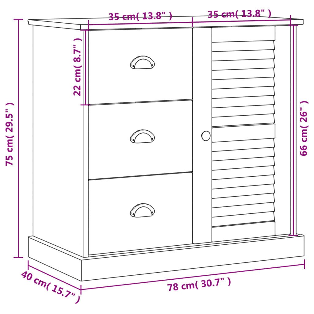 Senkki laatikoilla VIGO 78x40x75 cm valkoinen täysi mänty hinta ja tiedot | Olohuoneen kaapit ja lipastot | hobbyhall.fi