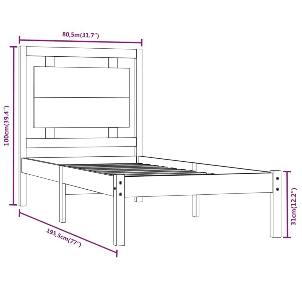 Sängynrunko täysi puu 75x190 cm 2FT6 Small Single hinta ja tiedot | Sängyt | hobbyhall.fi