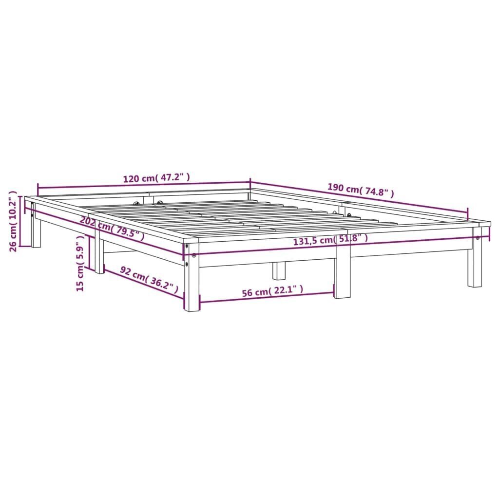 Sängynrunko harmaa 120x190 cm täysi puu 4FT Small Double hinta ja tiedot | Sängyt | hobbyhall.fi