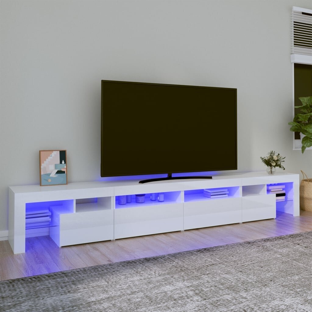 TV-taso LED-valoilla korkeakiilto valkoinen 260x36,5x40 cm hinta ja tiedot | TV-tasot | hobbyhall.fi