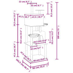 Kissan kiipeilyteline sisal-raapimispuilla vaaleanharm. 180 cm hinta ja tiedot | Raapimispuut ja kiipeilypuut | hobbyhall.fi