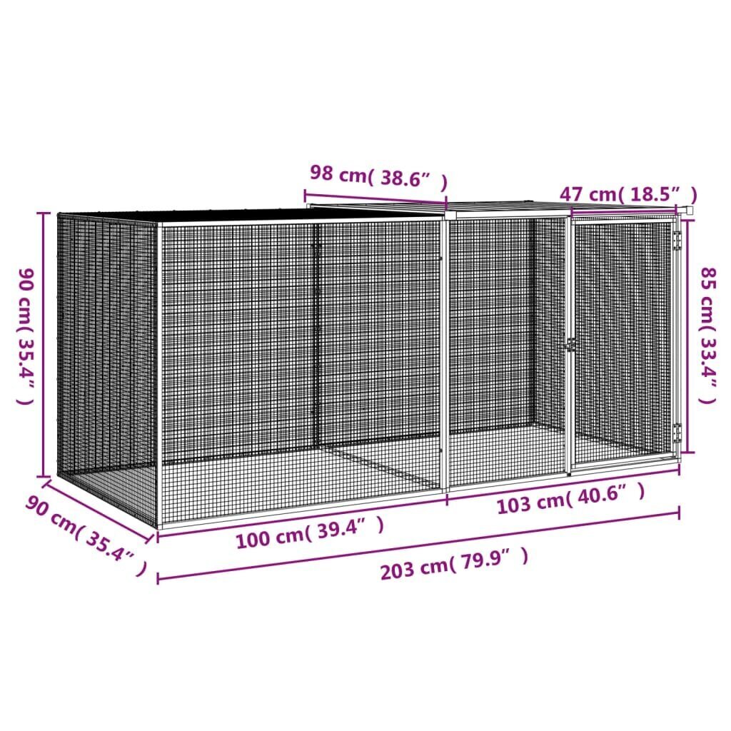 Kanahäkki katolla vaaleanharmaa 203x98x90 cm galvanoitu teräs hinta ja tiedot | Lintulaudat ja lintuhäkit | hobbyhall.fi