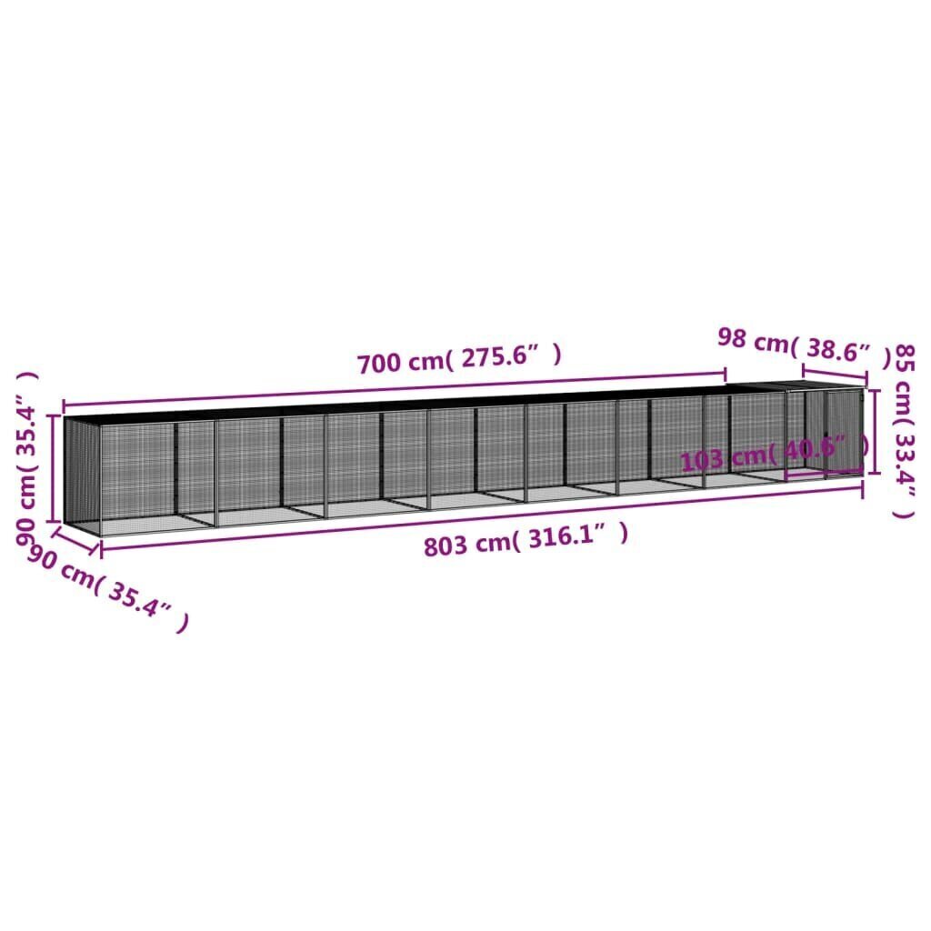 Kanahäkki katolla antrasiitti 803x98x90 cm galvanoitu teräs hinta ja tiedot | Lintulaudat ja lintuhäkit | hobbyhall.fi