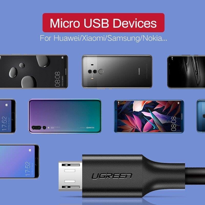 Ugreen USB – Micro USB Data datalatauskaapeli 2,4 A 480 Mbps 1,5 m Musta (US289 60137) hinta ja tiedot | Kaapelit ja adapterit | hobbyhall.fi