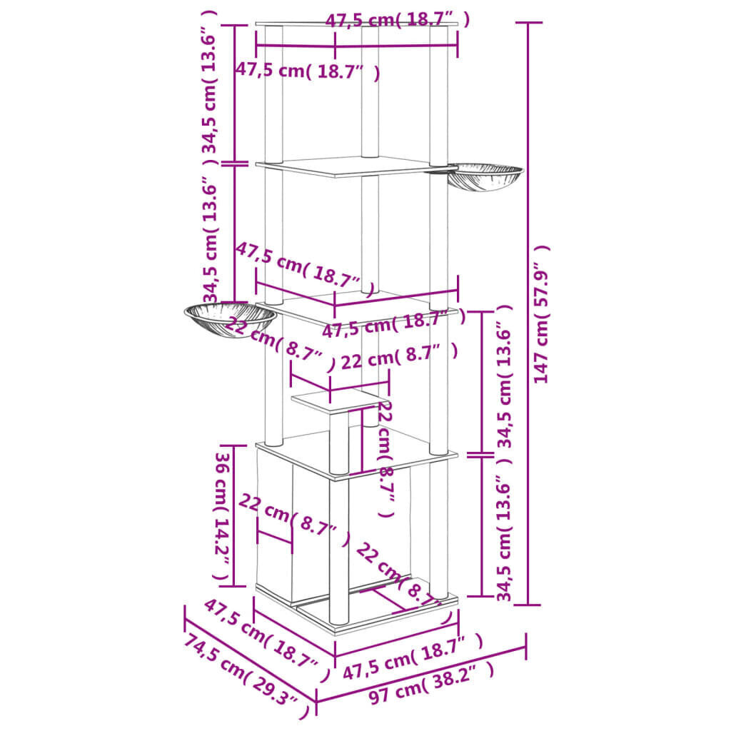 Kissan kiipeilypuu sisal- raapimispylväillä vaaleanharm. 147 cm hinta ja tiedot | Raapimispuut ja kiipeilypuut | hobbyhall.fi