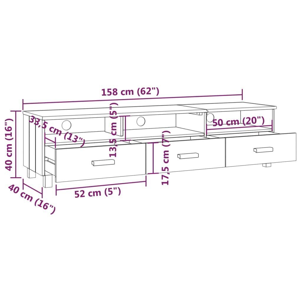 TV-taso HAMAR vaaleanharmaa 158x40x40 cm täysi mänty hinta ja tiedot | TV-tasot | hobbyhall.fi