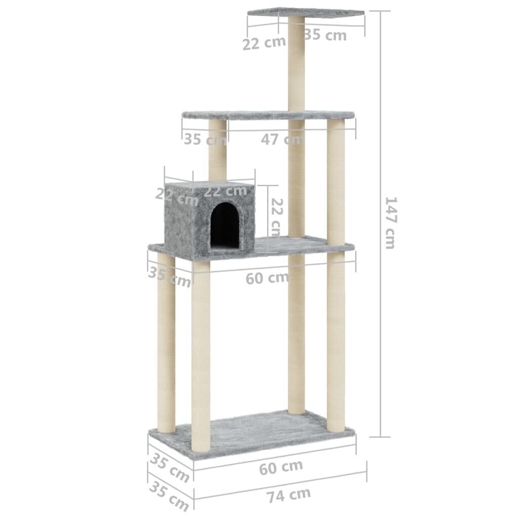 Kissan kiipeilypuu sisal- raapimispylväillä vaaleanharmaa 147cm hinta ja tiedot | Raapimispuut ja kiipeilypuut | hobbyhall.fi