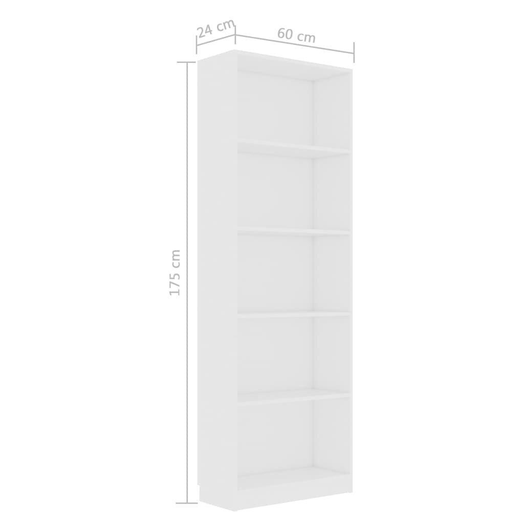 5-tasoinen kirjahylly valkoinen 60x24x175 cm lastulevy hinta ja tiedot | Hyllyt | hobbyhall.fi