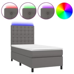 Sänky jousilla/patjalla/LED, harmaa, 90x190cm tekonahka hinta ja tiedot | Sängyt | hobbyhall.fi