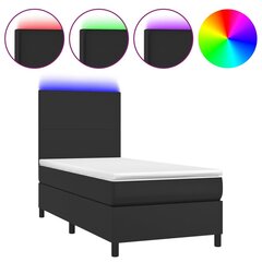 Sänky jousilla/patjalla/LED, musta, 90x200cm tekonahka hinta ja tiedot | Sängyt | hobbyhall.fi