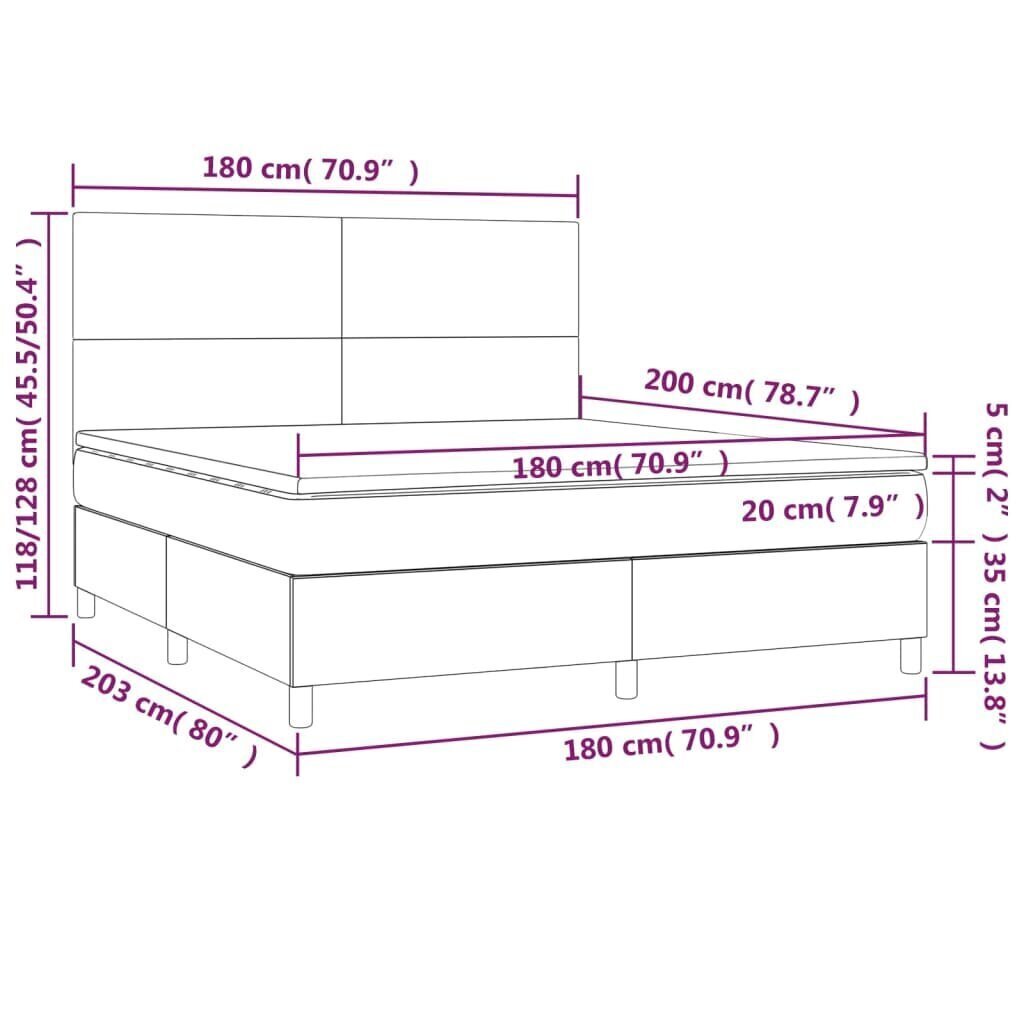 Sänky jousilla/patjalla/LED, harmaa 180x200cm tekonahka hinta ja tiedot | Sängyt | hobbyhall.fi