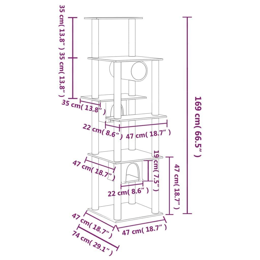 Kissan kiipeilypuu sisal- raapimispylväillä kerma 169 cm hinta ja tiedot | Raapimispuut ja kiipeilypuut | hobbyhall.fi