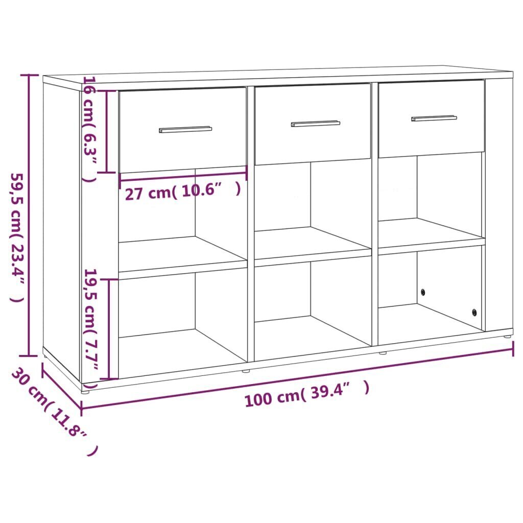 Senkki valkoinen 100x30x59,5 cm tekninen puu hinta ja tiedot | Olohuoneen kaapit ja lipastot | hobbyhall.fi