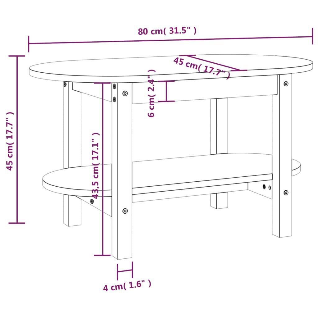 Sohvapöytä 80x45x45 cm täysi mänty hinta ja tiedot | Sohvapöydät | hobbyhall.fi