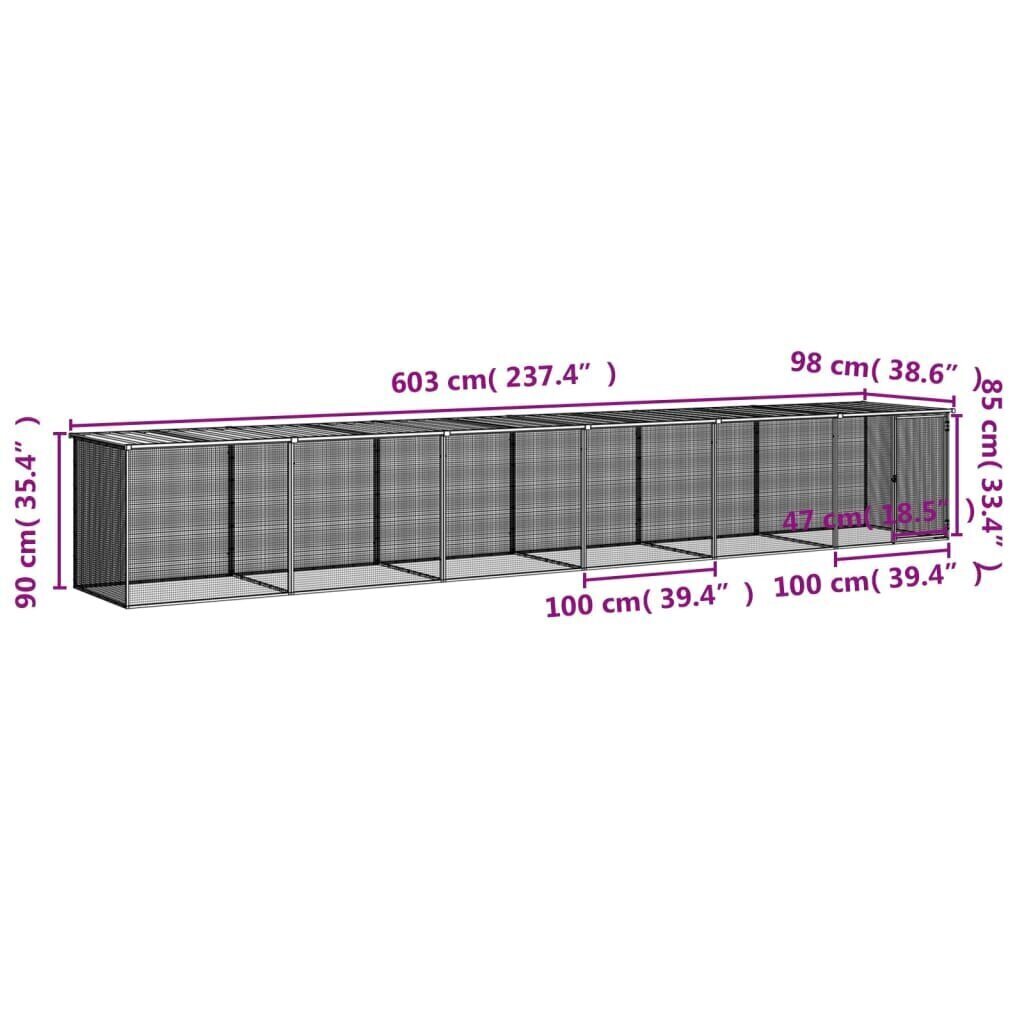 Kanahäkki katolla antrasiitti 603x98x90 cm galvanoitu teräs hinta ja tiedot | Lintulaudat ja lintuhäkit | hobbyhall.fi