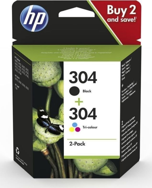 HP 304 2-Pack Black/Tri-color Ink Cartri hinta ja tiedot | Mustekasetit | hobbyhall.fi