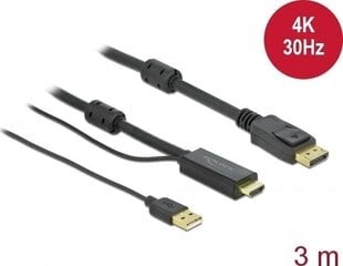 Delock 85965, DisplayPort, 3 m hinta ja tiedot | Kaapelit ja adapterit | hobbyhall.fi