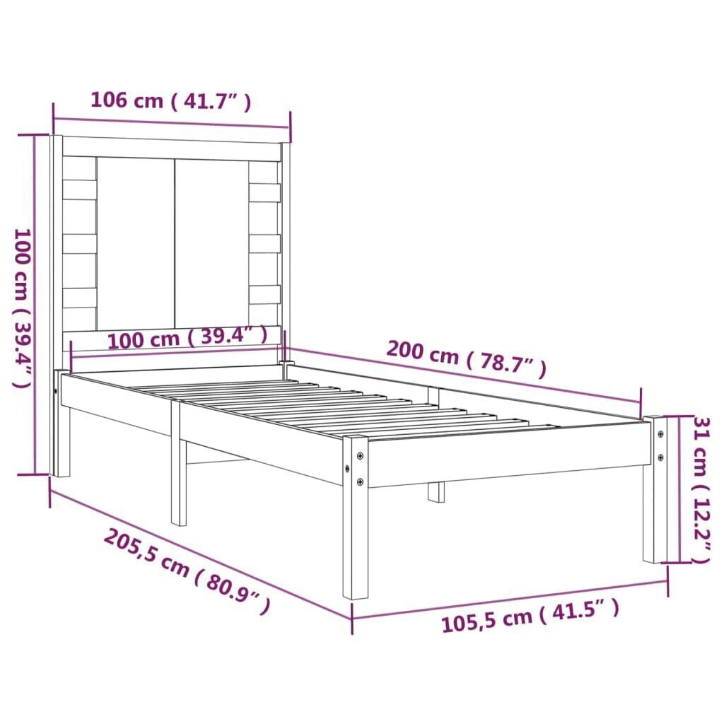 Sängynrunko musta täysi mänty 100x200 cm hinta ja tiedot | Sängyt | hobbyhall.fi