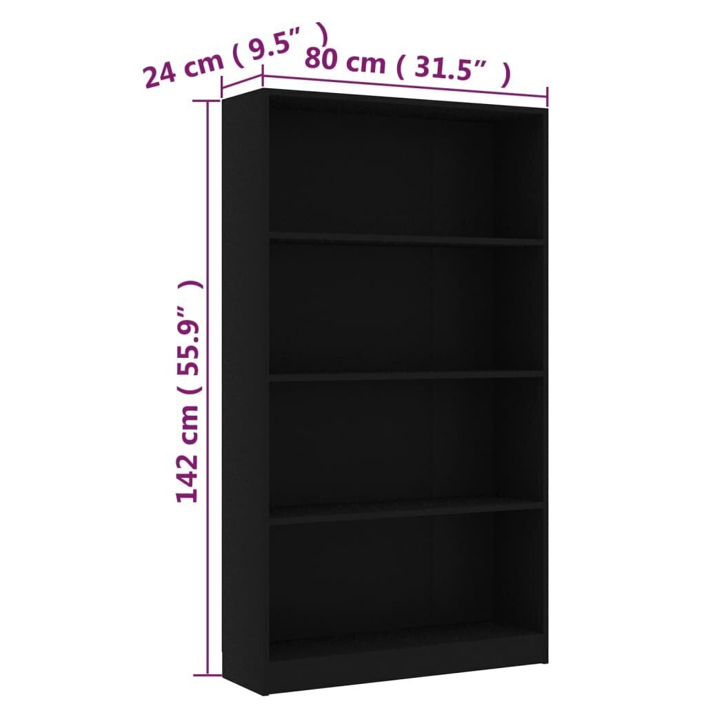 4-tasoinen kirjahylly musta 80x24x142 cm lastulevy hinta ja tiedot | Hyllyt | hobbyhall.fi