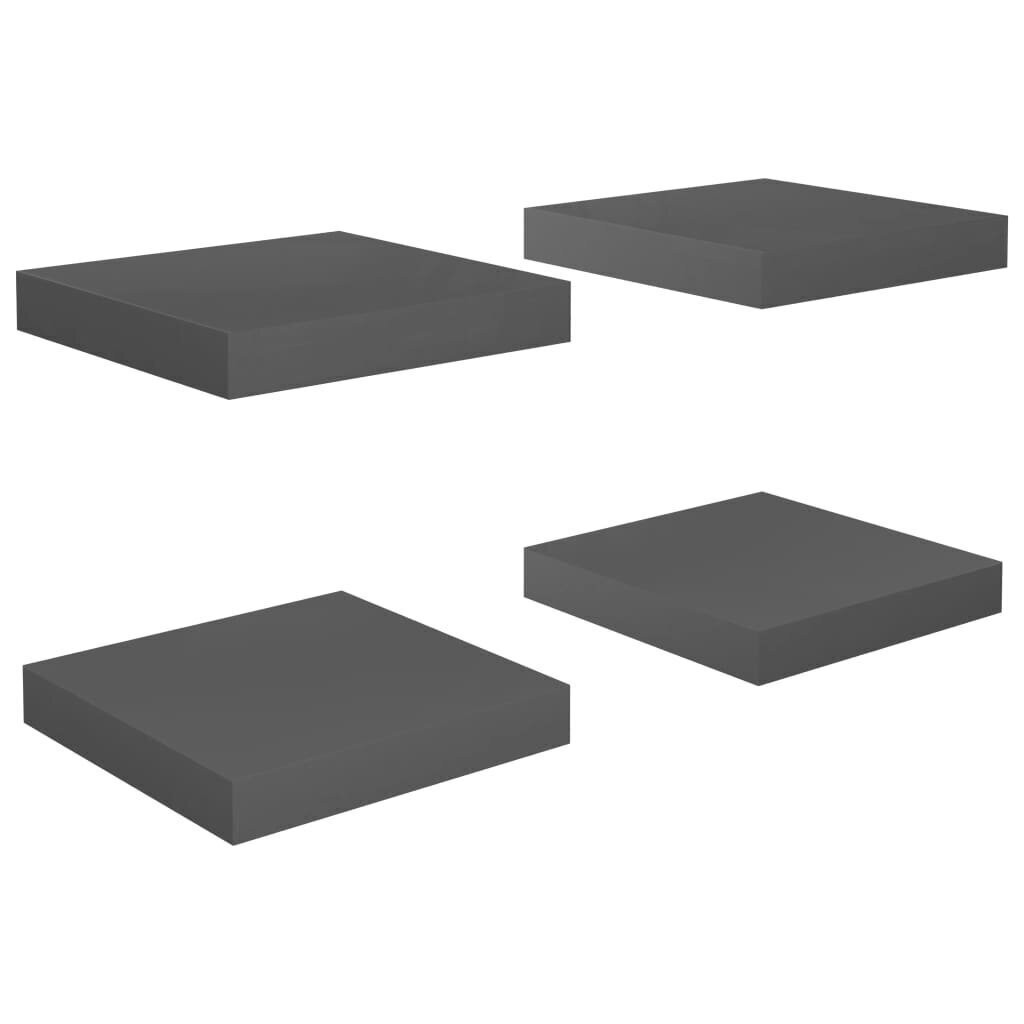 Kelluvat seinähyllyt 4kpl korkeakiilto harmaa 23x23,5x3,8cm MDF hinta ja tiedot | Hyllyt | hobbyhall.fi