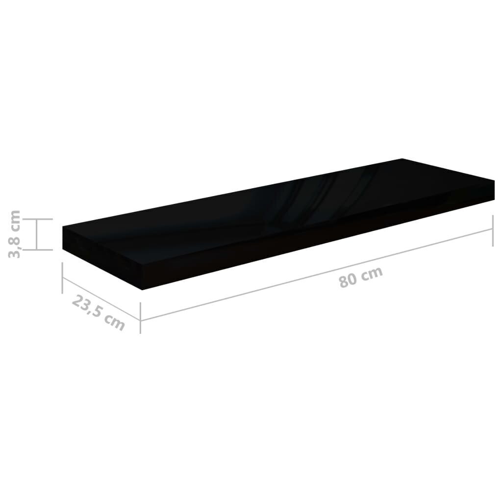 Kelluvat seinähyllyt 4 kpl korkeakiilto musta 80x23,5x3,8cm MDF hinta ja tiedot | Hyllyt | hobbyhall.fi