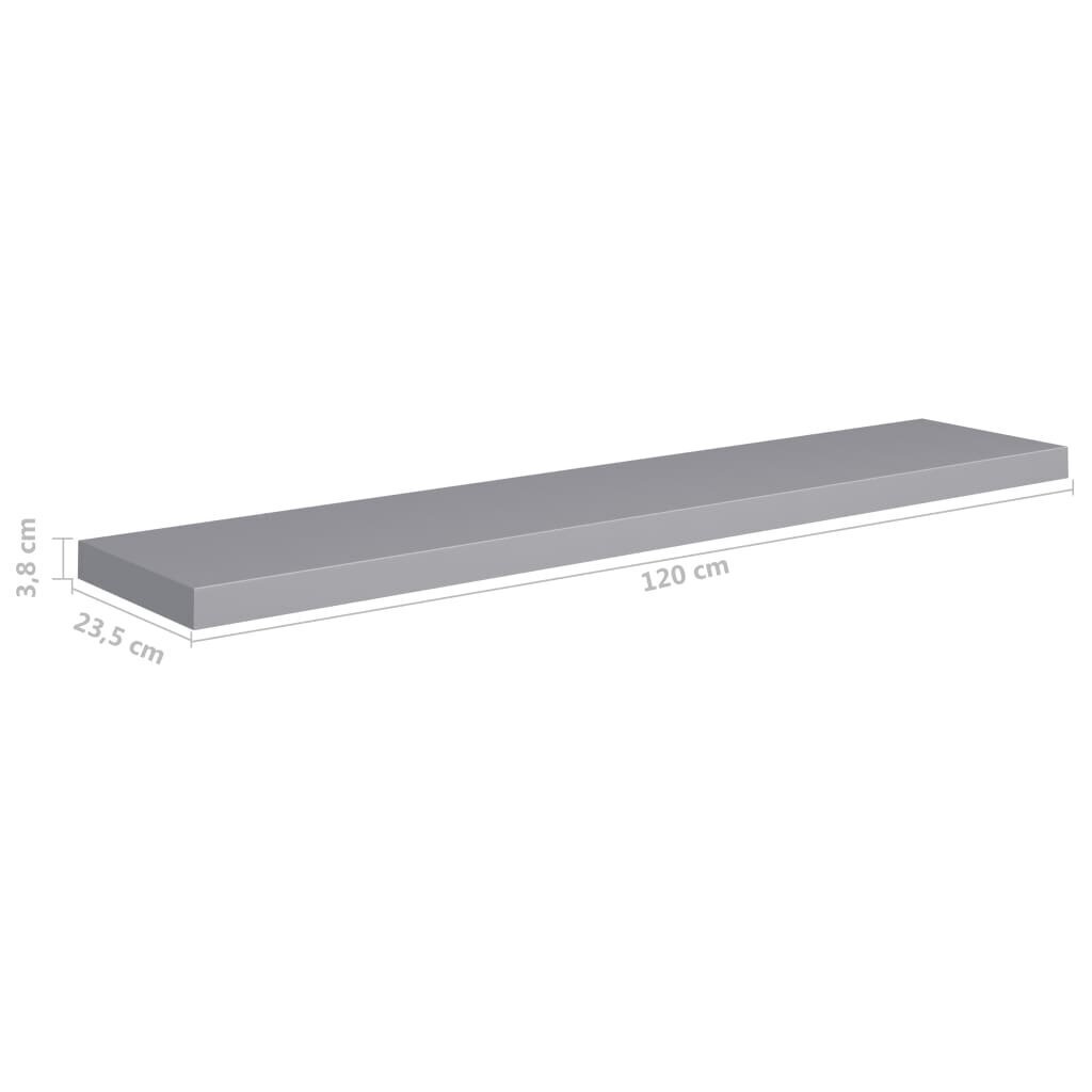 Kelluvat seinähyllyt 4 kpl harmaa 120x23,5x3,8 cm MDF hinta ja tiedot | Hyllyt | hobbyhall.fi