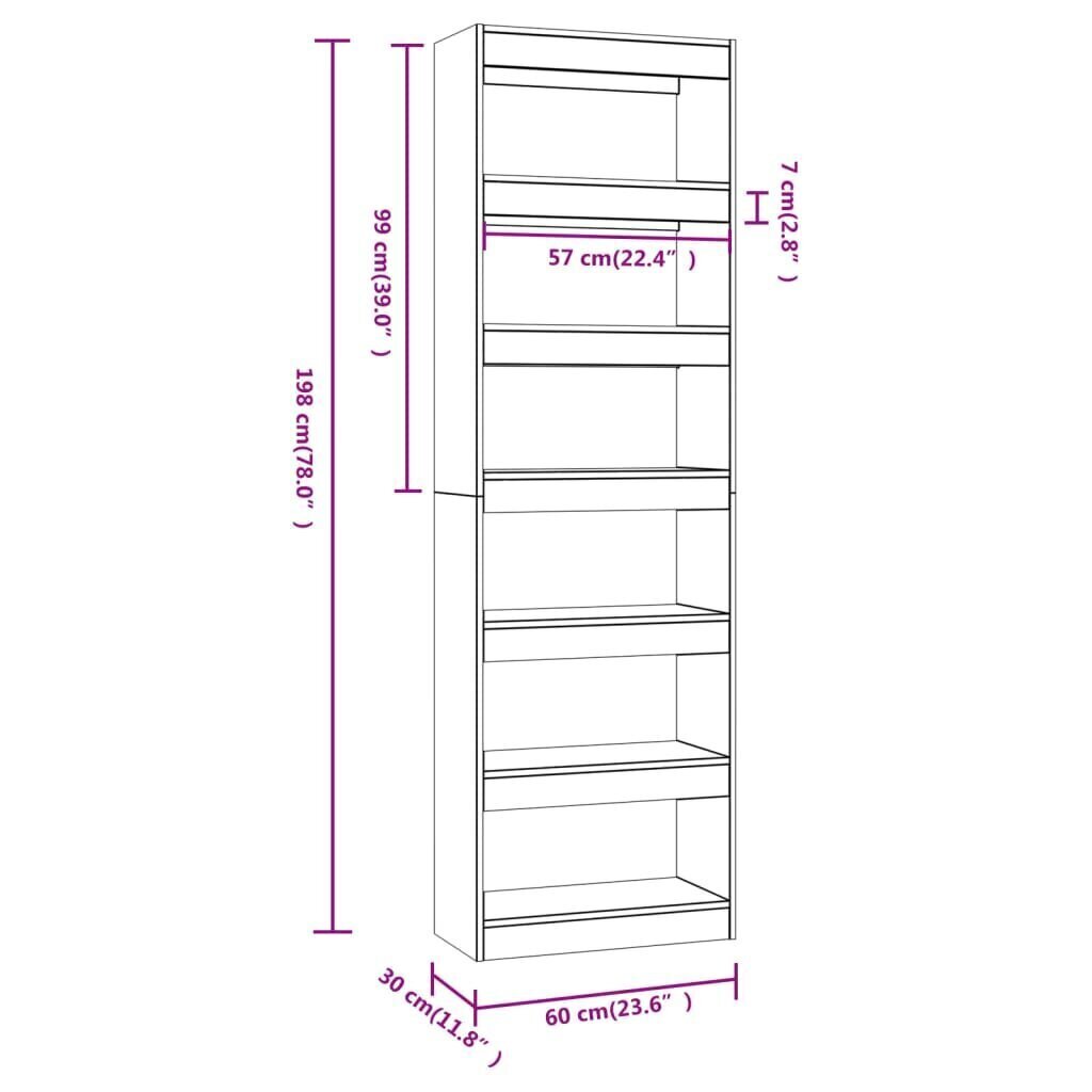 Kirjahylly/tilanjakaja betoninharmaa 60x30x198 cm hinta ja tiedot | Hyllyt | hobbyhall.fi