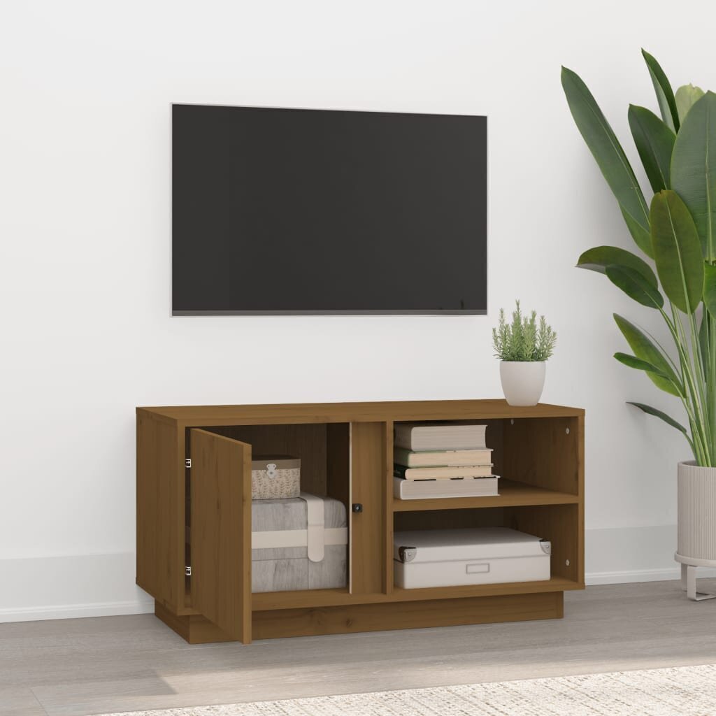 TV-taso hunajanruskea 80x35x40,5 cm täysi mänty hinta ja tiedot | TV-tasot | hobbyhall.fi