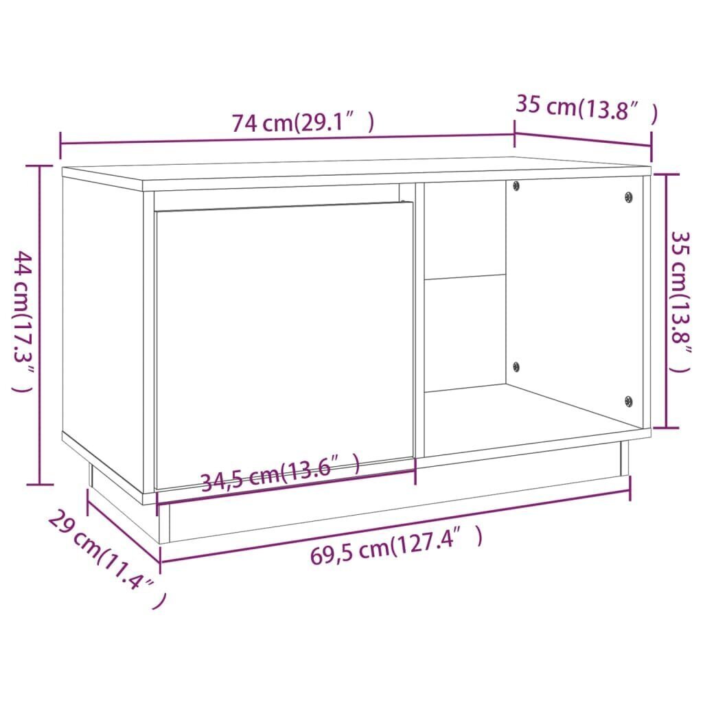 TV-taso valkoinen 74x35x44 cm täysi mänty hinta ja tiedot | TV-tasot | hobbyhall.fi