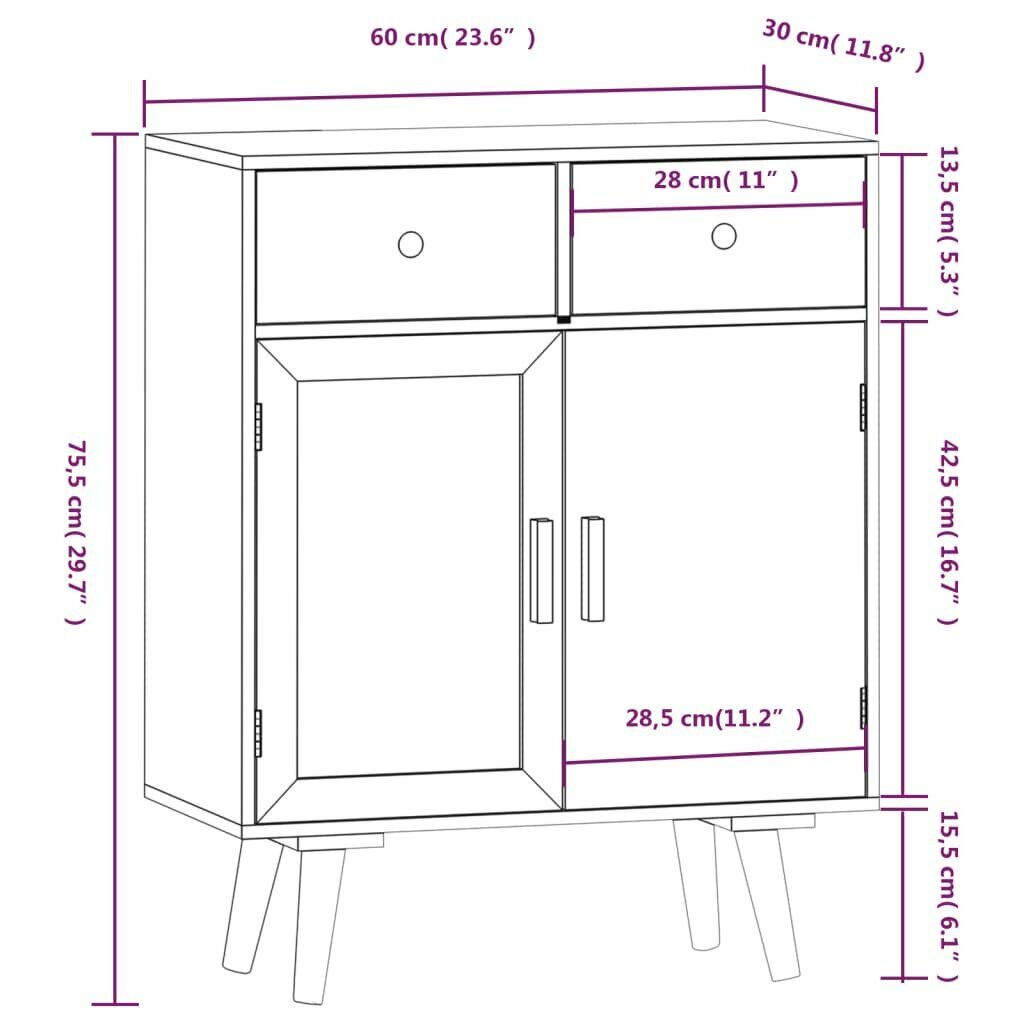 Senkki laatikoilla 60x30x75,5 cm tekninen puu hinta ja tiedot | Olohuoneen kaapit ja lipastot | hobbyhall.fi