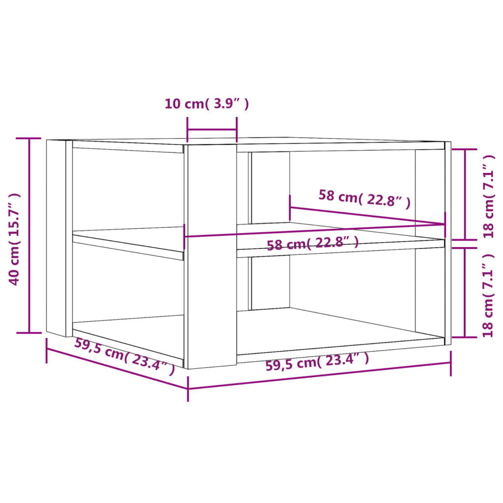 Sohvapöytä valkoinen 59,5x59,5x40 cm tekninen puu hinta ja tiedot | Sohvapöydät | hobbyhall.fi